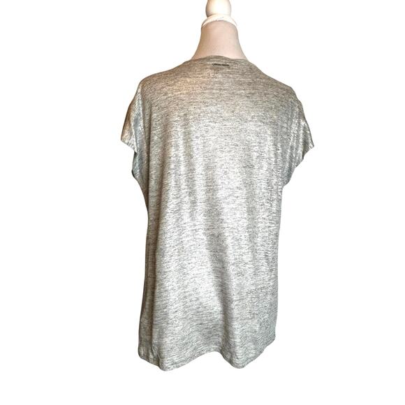 Michael Kors Linen Top SIze M Gray Iridescent Silver Knit Loose Fit Ruffled - Picture 3 of 8